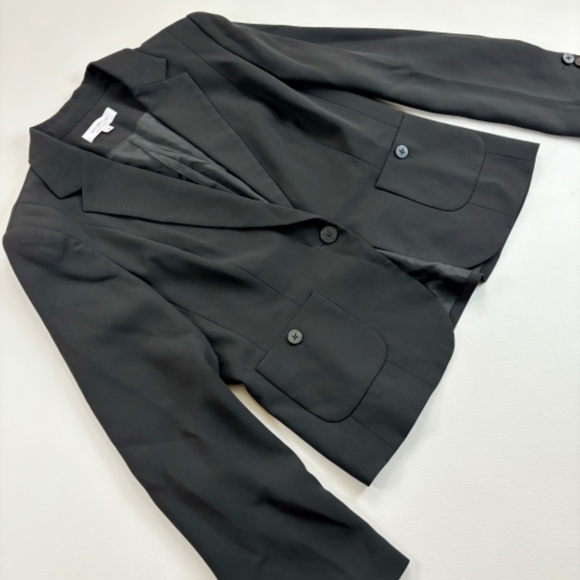 EMANUEL UNGARO Suit Blazer SZ 14 Single Button Wrinkle Free Peplum Back Black - Picture 2 of 11